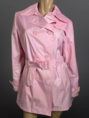 Vintage Y2K Pink Belted Trench Coat Raincoat Size 6/8 Mid Length Coquette